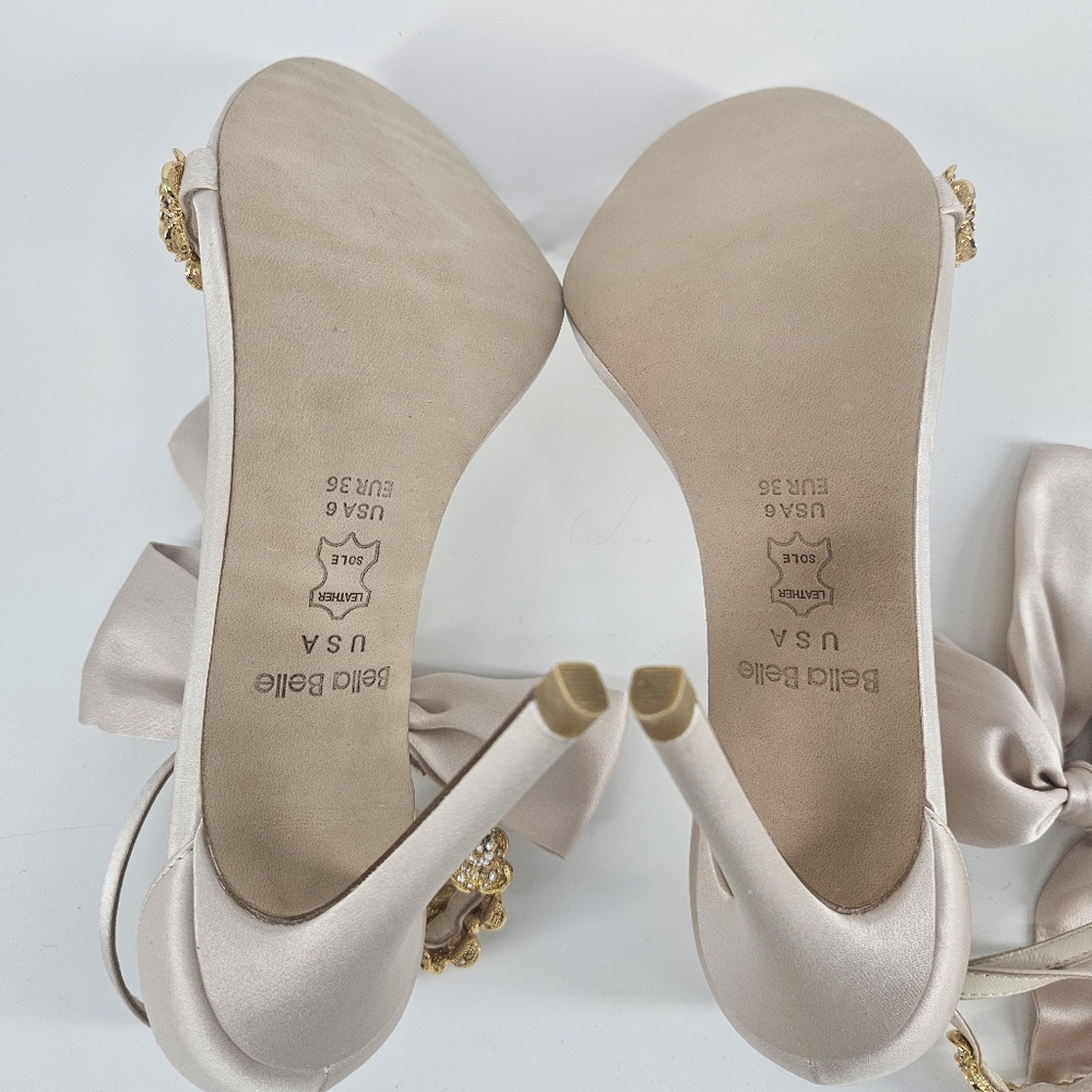 Bella Belle Blush Pink Mariee Wedding/Evening Pink Heels Shoes With Bows - Picture 13 of 15
